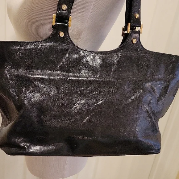 Tory Burch Bombe Black Leather Tote Bag - Picture 5 of 9